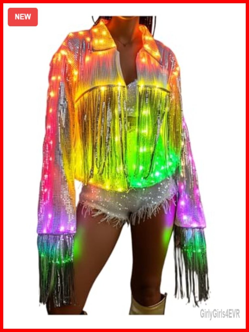 Sequin LED Light Up Fringe Tassel Disco Party Coat for Women